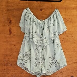 Charlotte Russe Mint Green Floral Strapples Romper